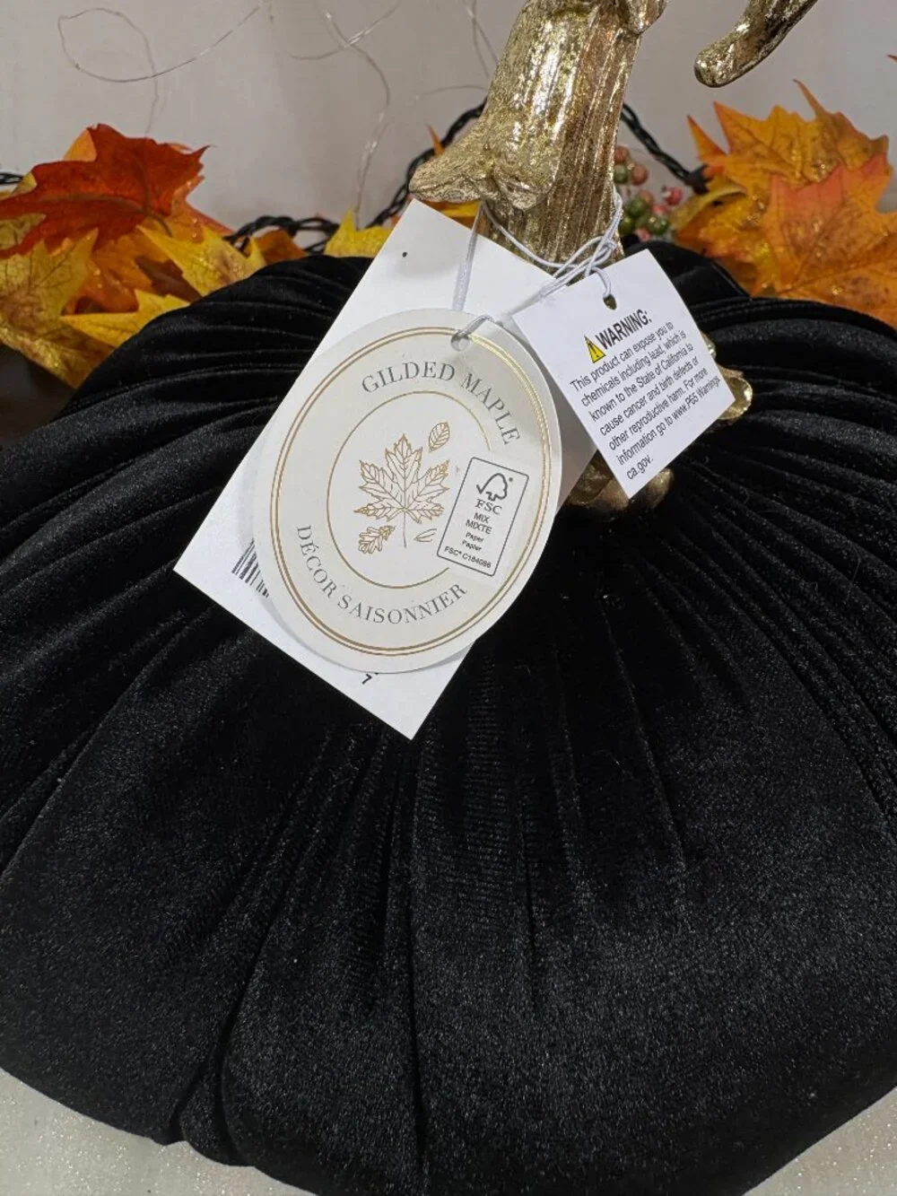 Halloween Elegant Black Velvet Gold Stem With Spider Brooch Pumpkin Decor New